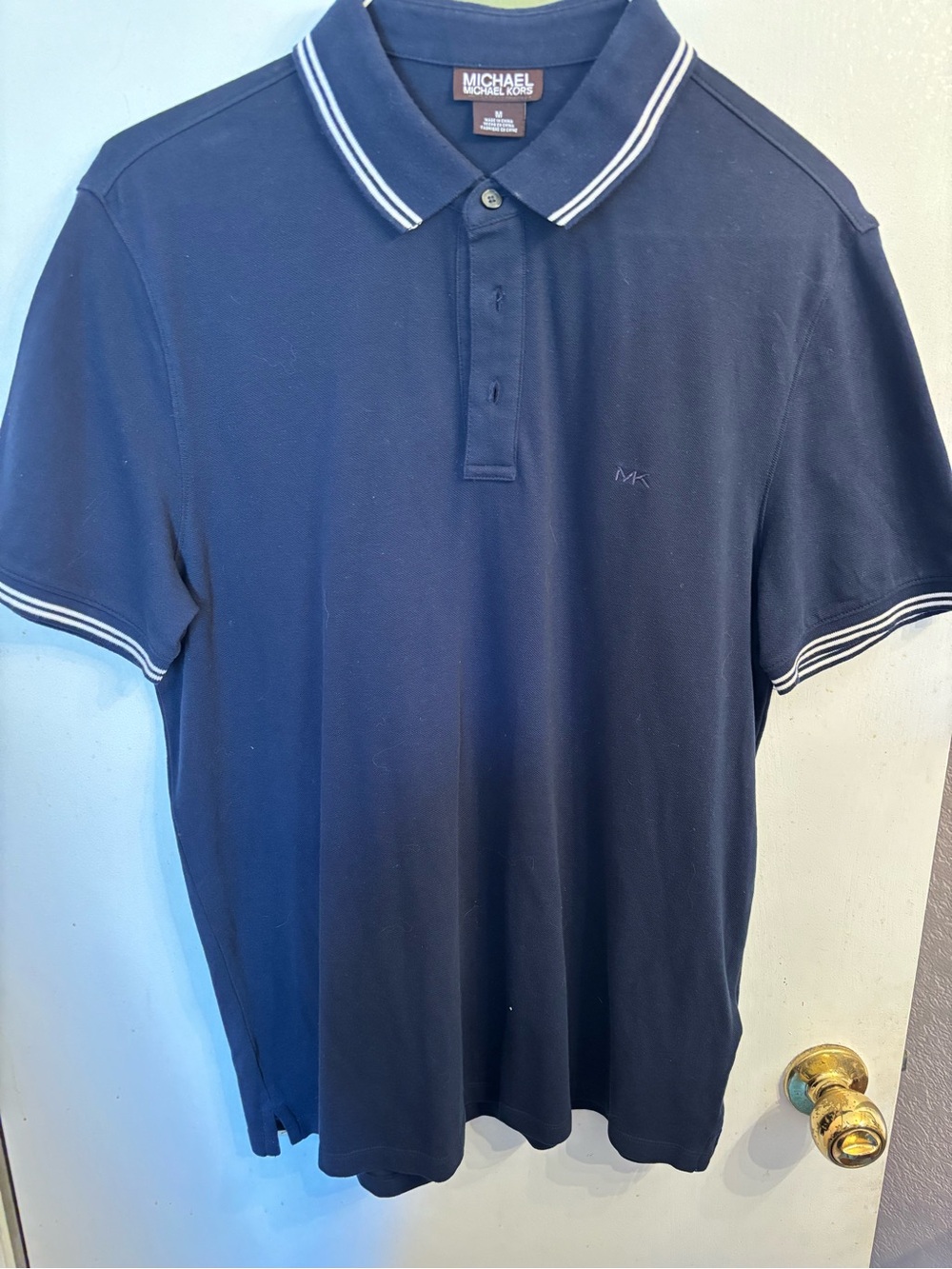 Michael Kors Navy Polo with White-Trim Collar